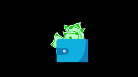Bargeld-Wallet-Zahlungssymbol,-Animationsschleife,-Bewegungsgrafikvideo,-Transparenter-Hintergrund-Mit-Alphakanal